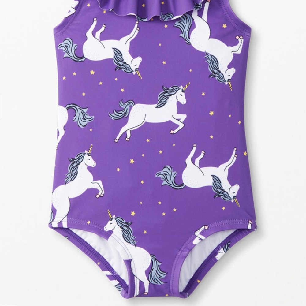 NEW Hanna Andersson Sunblock One Piece Swim Suit 2 2T Purple Unicorns Ruffle $44 - Picture 4 of 5